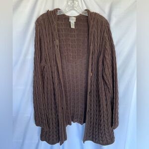 Chico’s silk/cotton blend cable knit cardigan with hood